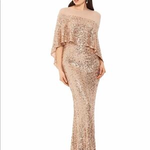 BETSY & ADAM Womens Beige Off the Shoulder Body Con Formal Dress